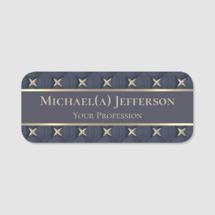 Elegant 2 Lines 7 Stars Gold on Dark Blue: Luxury Name Tag