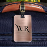 Elegant 2 Monogram Initial Pink Rose Gold Metal Luggage Tag<br><div class="desc">Girly Stylish Modern Elegant Rose Gold Metal 2 ornament Monogram Initial Custom Personalized Personalized Luggage Bag Tag. This design featuring two (2) ornament monogram initial typography font and the reverse side address info on Rose Gold Brushed metal (Pink Rose gold metallic foil look)background. These are easy to customize it. Stylish...</div>