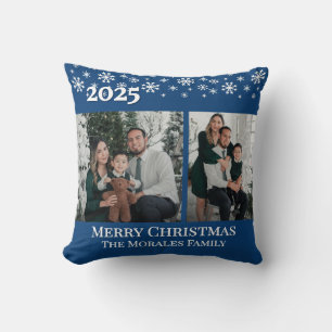 Elegant 2 Photo Blue Keepsake Family Photo Throw Pillow
