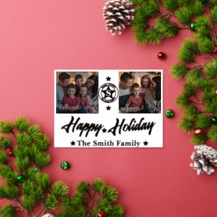 Elegant 2 Photo Family Name Foil Holiday Card 