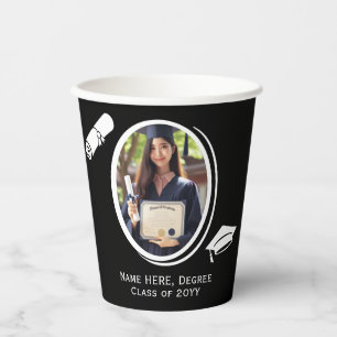 Elegant 2-Photo Graduation Diploma Cap Black White Paper Cups