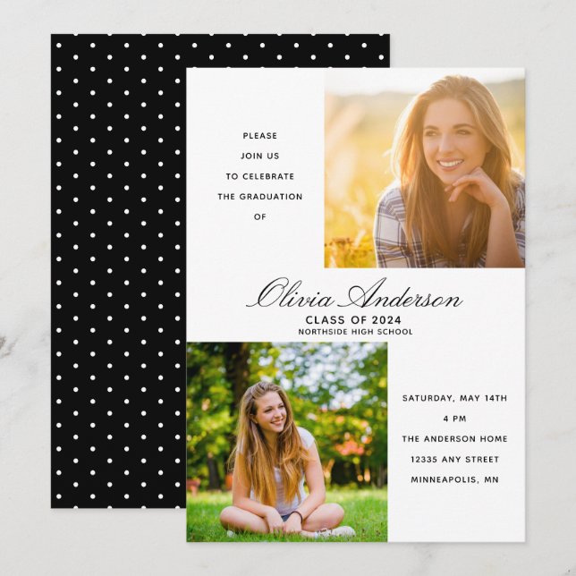 Elégant 2 Photo Graduation Party Invitation (Devant / Derrière)