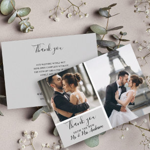 Elegant 2 photo Grey Thank you Wedding Card