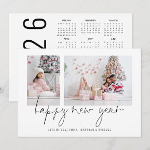 Elegant 2 Photo Happy New Year 2025 Calendar Holiday Card