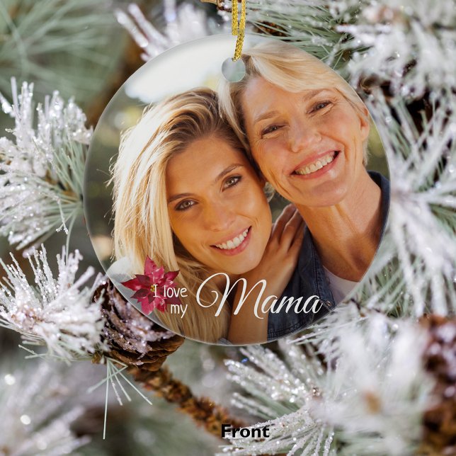 Elegant 2 Photo Mother from Daughter Christmas Ceramic Ornament (Front)
