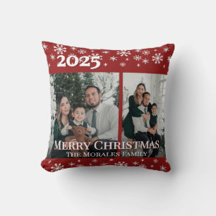Elegant 2 Photo Red Keepsake Family Photo Throw Pillow