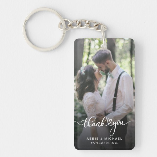 Elegant 2 Photos Wedding Thank You Personalized Keychain (Front)