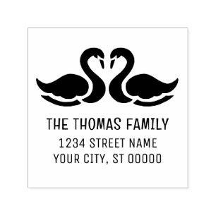 Elegant 2 Swans Silhouette Name Address Self-inking Stamp