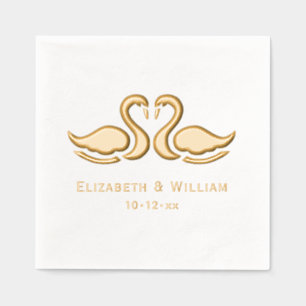 Elegant 2 Swans Silhouette Wedding Couple Foil Napkins