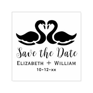 Elegant 2 Swans Silhouette Wedding Save the Date Self-inking Stamp