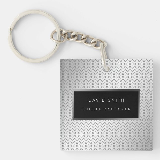 Elegant 2in1 Luxury Silver Metal Business Card & Keychain (Front)