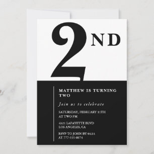Elegant 2nd birthday invitation Black Chic Modern