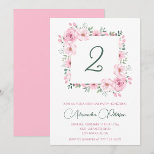Elegant 2nd birthday invitations Floral  Pink