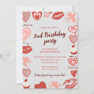 Elegant 2nd birthday invitations Grey Red Hearts