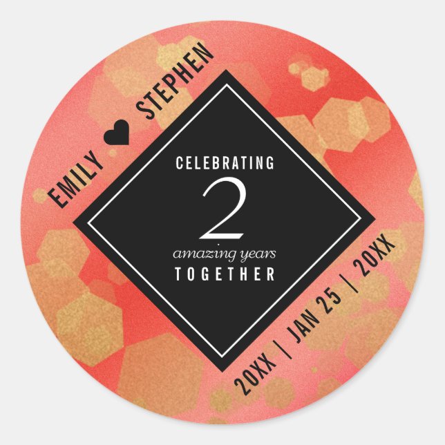 Elegant 2nd Garnet Wedding Anniversary Celebration Classic Round Sticker (Front)