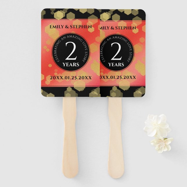 Elegant 2nd Garnet Wedding Anniversary Celebration Hand Fan (Front and Back)