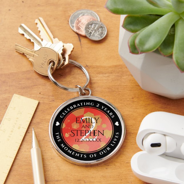 Elegant 2nd Garnet Wedding Anniversary Celebration Keychain (Desk)
