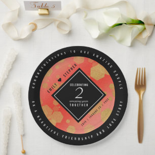 Elegant 2nd Garnet Wedding Anniversary Celebration Paper Plate