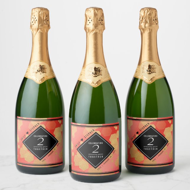 Elegant 2nd Garnet Wedding Anniversary Celebration Sparkling Wine Label (Bottles)