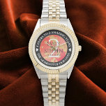 Elegant 2nd Garnet Wedding Anniversary Celebration Watch<br><div class="desc">Celebrate the 2nd garnet wedding anniversary with this commemorative watch! Elegant lettering with gold-dusted hexagonal confetti on a reddish orange background add a memorable touch for this special occasion and milestone. Customize with couple's names,  dates of marriage,  and congratulatory messages.

Design © W.H. Sim. See more at zazzle.com/expressionsoccasions</div>