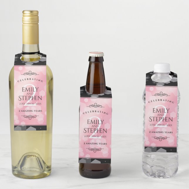 Elegant 2nd Rose Quartz Wedding Anniversary Bottle Tag (In Situ)