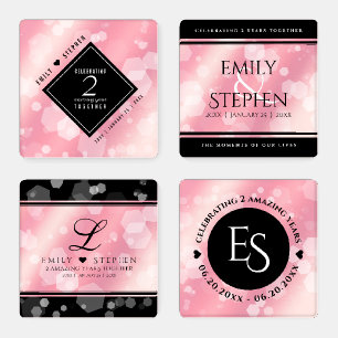 Elegant 2nd Rose Quartz Wedding Anniversary Coaster Set