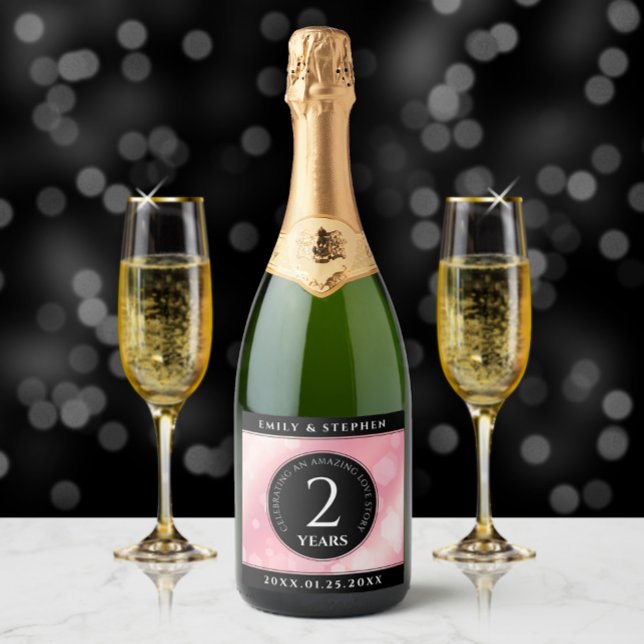 Elegant 2nd Rose Quartz Wedding Anniversary Sparkling Wine Label (Creator Uploaded)