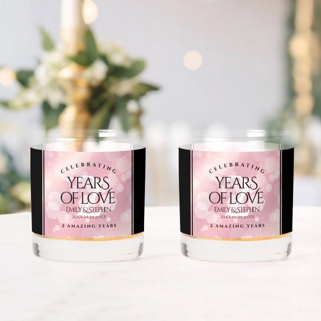 Elegant 2nd Rose Quartz Wedding Anniversary Whiskey Glass (Insitu (Wedding))