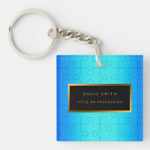 Elegant 2u1 Royal Blue Metal Business Card & Keychain