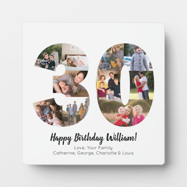 Elegant 30 Number Photo Collage Custom Greeting Plaque (Front)
