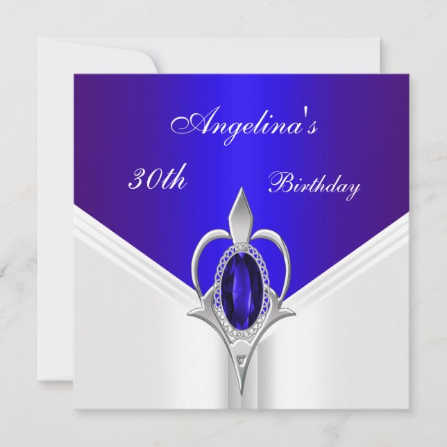 Elegant 30th Birthday Exotic Blue Silver Jewel Invitation (Front)