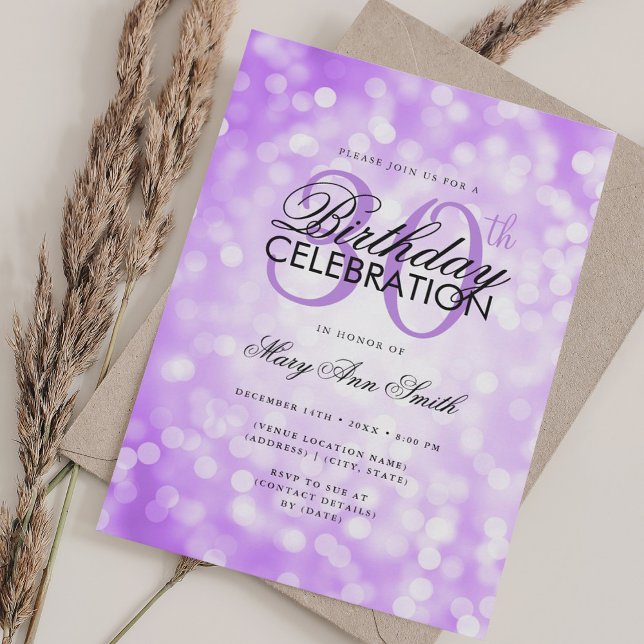 Elegant 30th Birthday Glam Purple Shimmer Light Invitation (Elegant 30th Birthday Glam Purple Shimmer Light Invitation)
