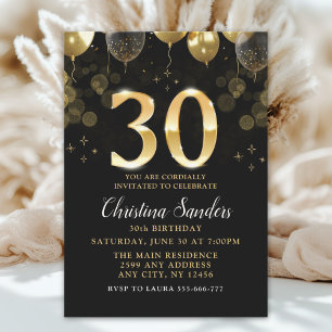 Elegant 30th Birthday Invitation with Gold Ballons