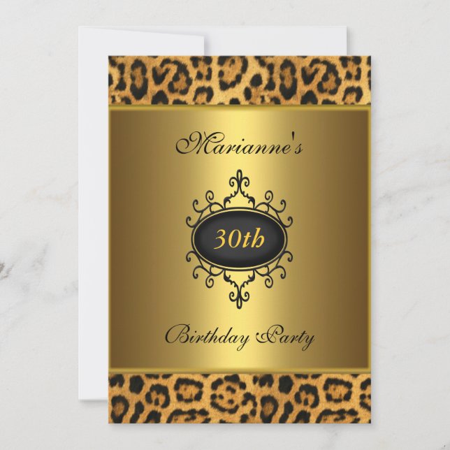 Elegant 30th Birthday Leopard Black Antique Jewel Invitation (Front)