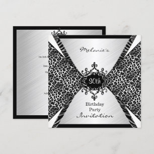 Elegant 30th Birthday Leopard Zebra Black White Invitation