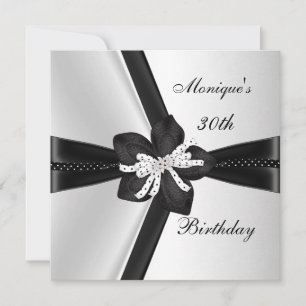 Elegant 30th Birthday Party Black White Polka Dot Invitation