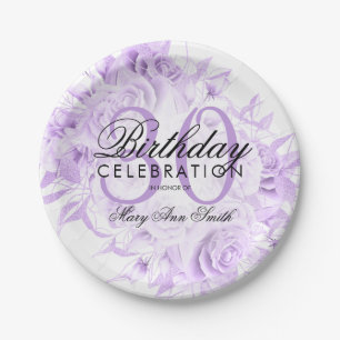 Elegant 30th Birthday Party Floral Purple  Paper Plate