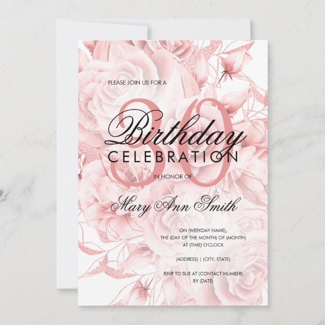 Elegant 30th Birthday Party Floral Rose Gold  Invitation (Front)