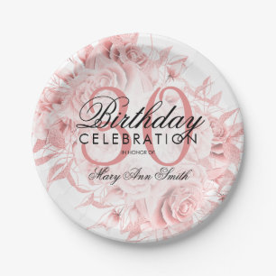 Elegant 30th Birthday Party Floral Rose Gold  Paper Plate