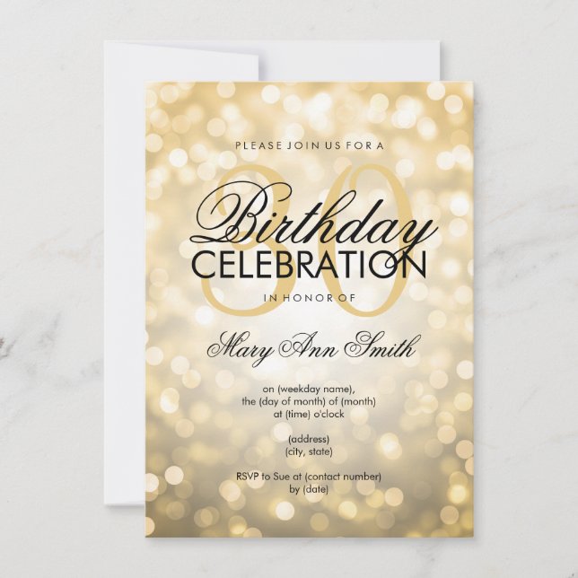 Elegant 30th Birthday Party Gold Glitter Lights Invitation (Front)