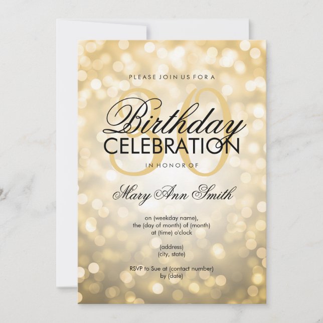 Elegant 30th Birthday Party Gold Glitter Lights Invitation (Front)