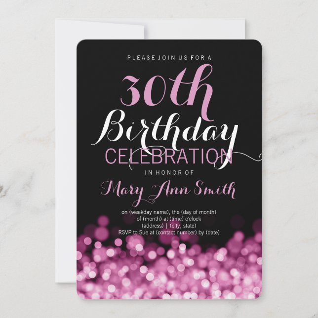 Elegant 30th Birthday Party Pink Lights Invitation (Front)