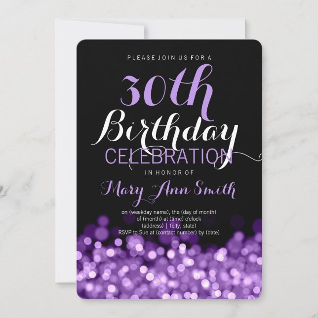 Elegant 30th Birthday Party Purple Lights Invitation (Front)