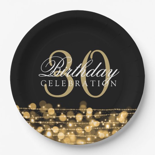 Elegant 30th Birthday Party Sparkles Gold 9 Inch Paper Plate