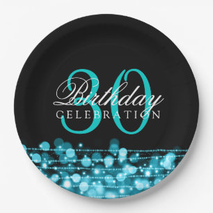 Elegant 30th Birthday Party Sparkles Turquoise Paper Plate