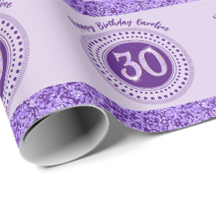 Elegant 30th Birthday Purple Glitter with Stripes Wrapping Paper
