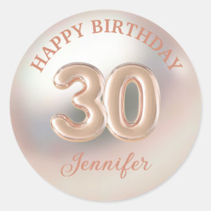 elegant 30th happy birthday rose gold stylish  classic round sticker