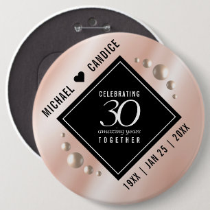 Elegant 30th Pearl Wedding Anniversary Celebration 6 Inch Round Button