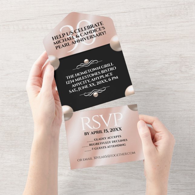 Elegant 30th Pearl Wedding Anniversary Celebration All In One Invitation (Tearaway)