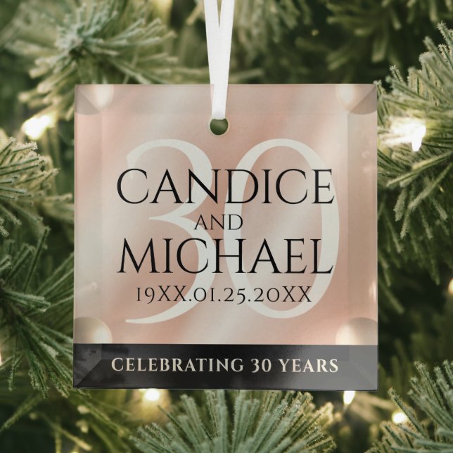 Elegant 30th Pearl Wedding Anniversary Celebration Glass Ornament (Insitu)
